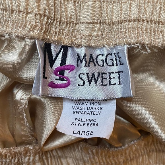 MAGGIE Sweet Champagne Colored Short Sleeve Satin Pajama Top & Bottom Set - Picture 12 of 13